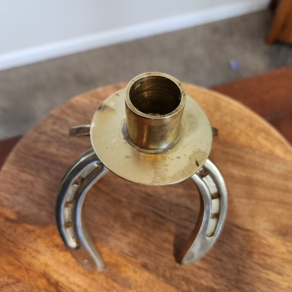 Vintage Solid Brass Double Horseshoe Candle Holder - Picture 5 of 11
